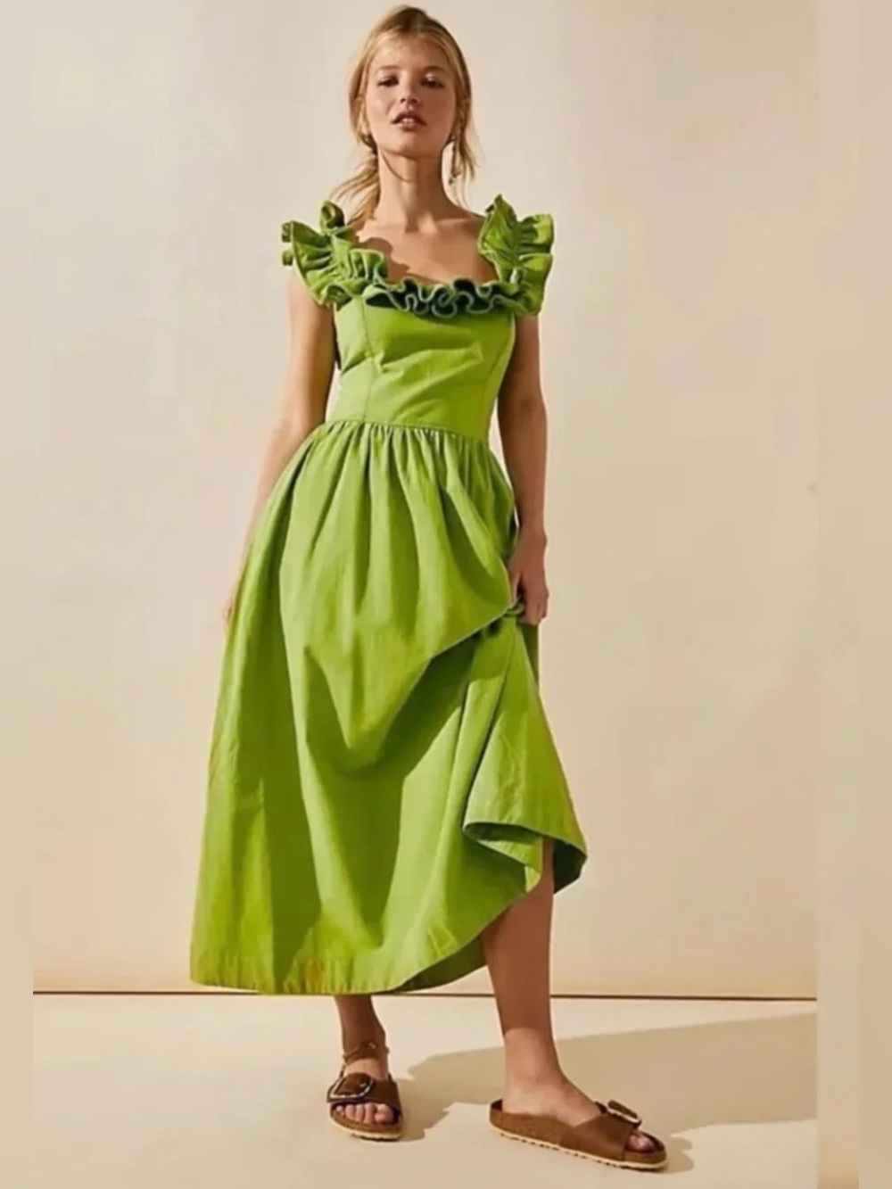 Free People Ruffle it Up Midi Dress in Mojito